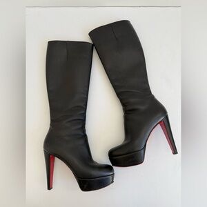 Christian Louboutin Black leather platform high heel tall boots EU 38.5